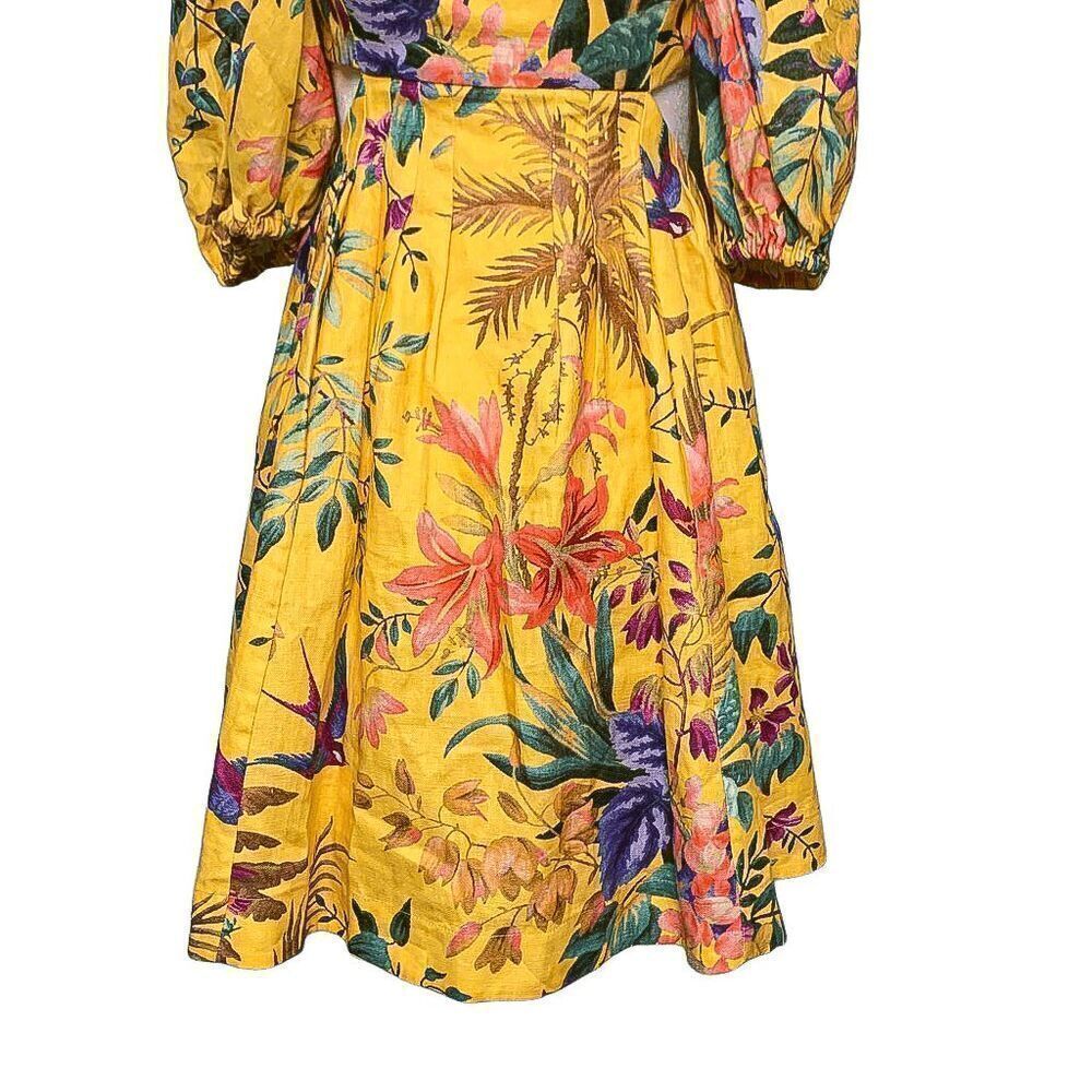 Zimmermann Tropicana Floral Linen Cut-Out Printed Yellow Mini Dress AU 0, US 4 - Picture 8 of 10